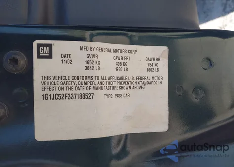 2003 Chevrolet Cavalier z USA, uszkodzony, nr VIN 1G1JC52F337188527